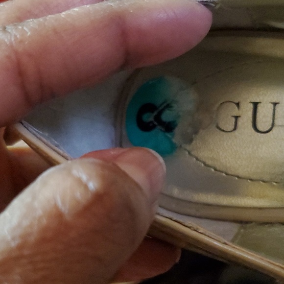 GUESS by Christin Natural Peep Toe Patent Leather Wedges- 8M - Picture 8 of 10